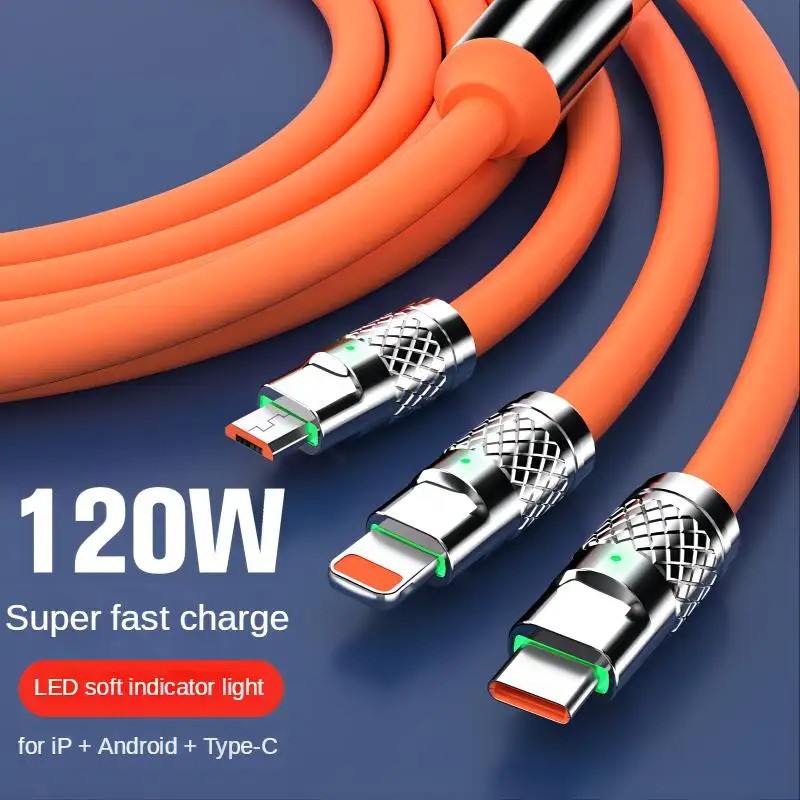 Data Line 3 in 1 USB 120W 6A Super Fast Charging Cable