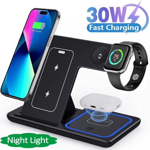 30W LED Fast Wireless Charger Stand 3 in 1 Foldable Charging Station For iPhone 1615 14 13 12 11 Apple Watch 9 8 7 6 5 Airpods Pro